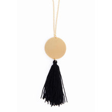 Load image into Gallery viewer, Disc Tassel Necklace in black and gold
