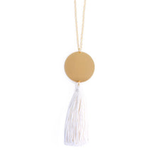 Load image into Gallery viewer, Disc Tassel Necklace in white and gold
