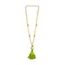 Load image into Gallery viewer, Front view of our Lime Fall Ceramic Bead Tassel Necklace
