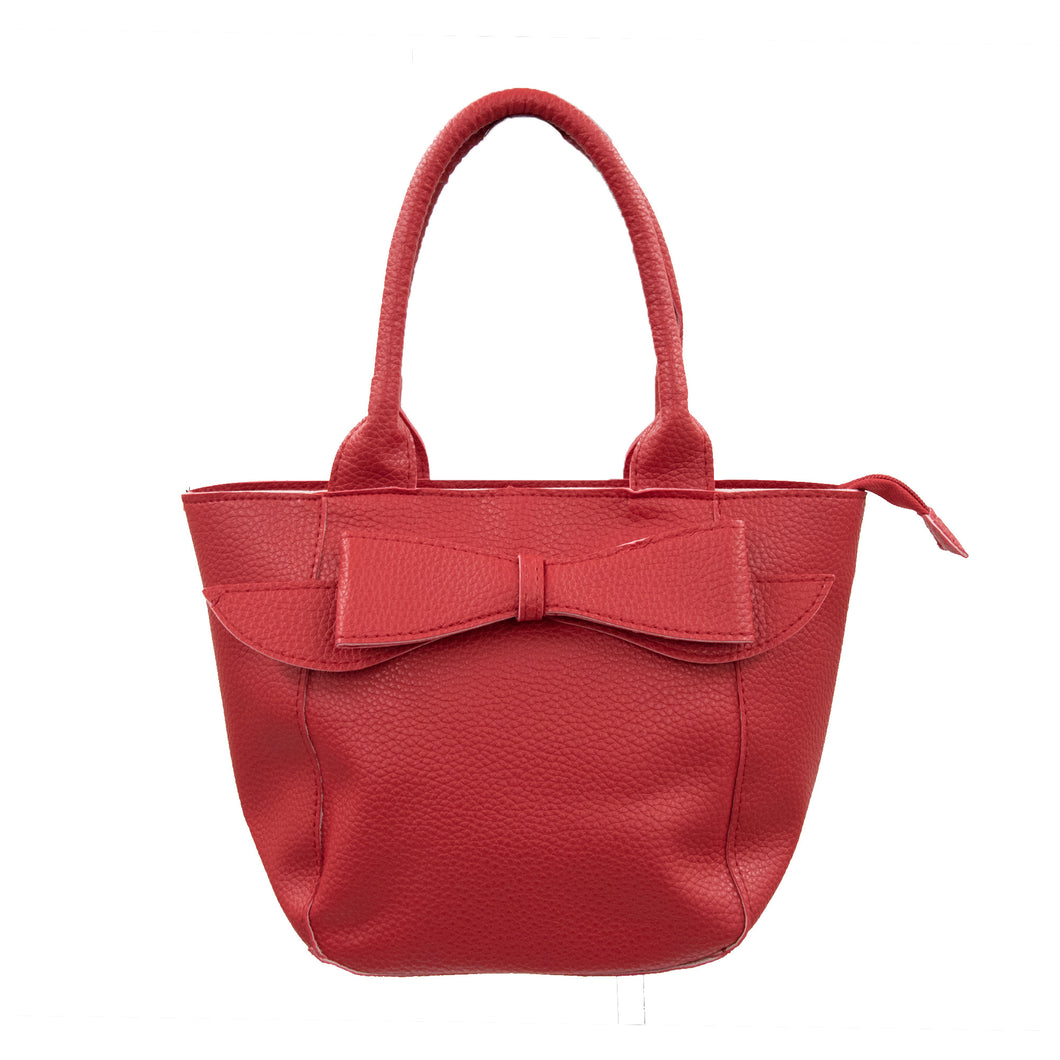 Front view of the red charlotte handbag