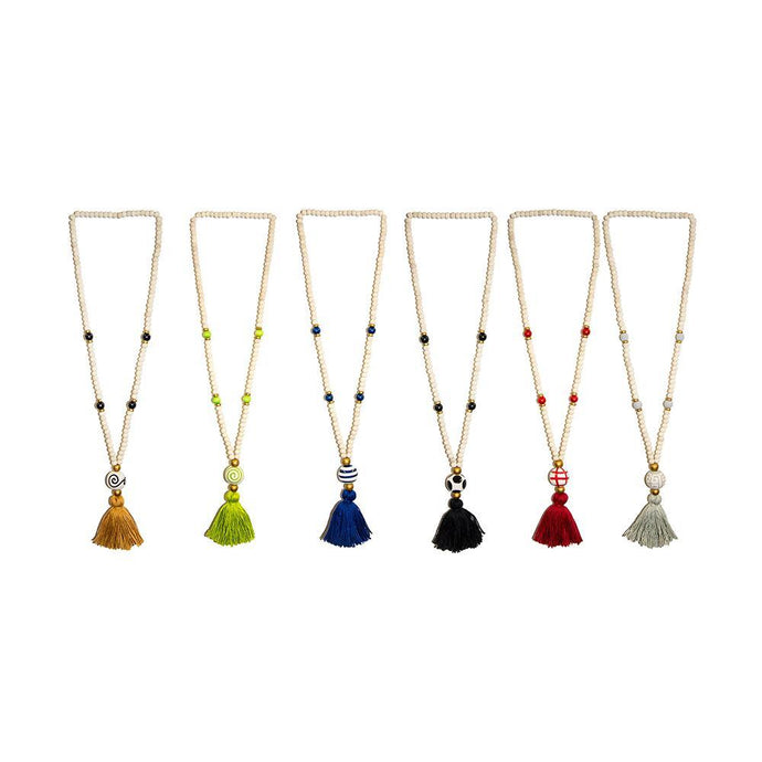 Front view of our Fall Ceramic Bead Tassel Necklaces