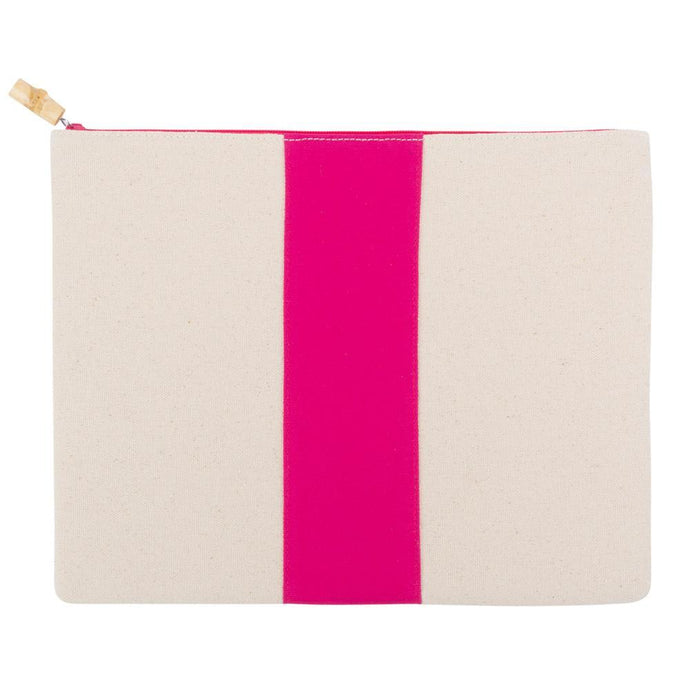 Front view of the pink flat zipper pouch