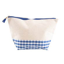 Load image into Gallery viewer, Front view of our Blue Gingham Boarding Now Cosmetic
