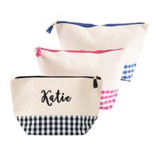 Load image into Gallery viewer, Monogrammed image of our Gingham Boarding Now Cosmetics
