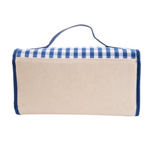 Load image into Gallery viewer, Back View of our Blue Gingham Roll Up Cosmetic Bag
