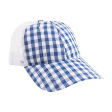 Load image into Gallery viewer, View of our Blue Gingham Trucker Hat
