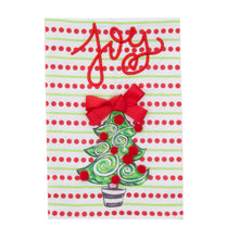 Load image into Gallery viewer, Front view of our Holiday Joy Bow Tree Guest Towel
