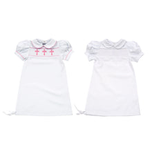 Load image into Gallery viewer, Front view of the pink and white girl&#39;s christening day gowns
