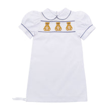 Load image into Gallery viewer, Our Monogrammed Navy Bear Girl Smocked Day Gown
