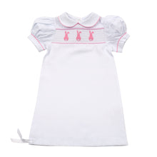 Load image into Gallery viewer, Our Monogrammed Pink Bunny Girl Smocked Day Gown

