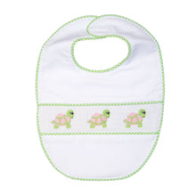 Load image into Gallery viewer, Our Green Turtle Smocked Baby Bib
