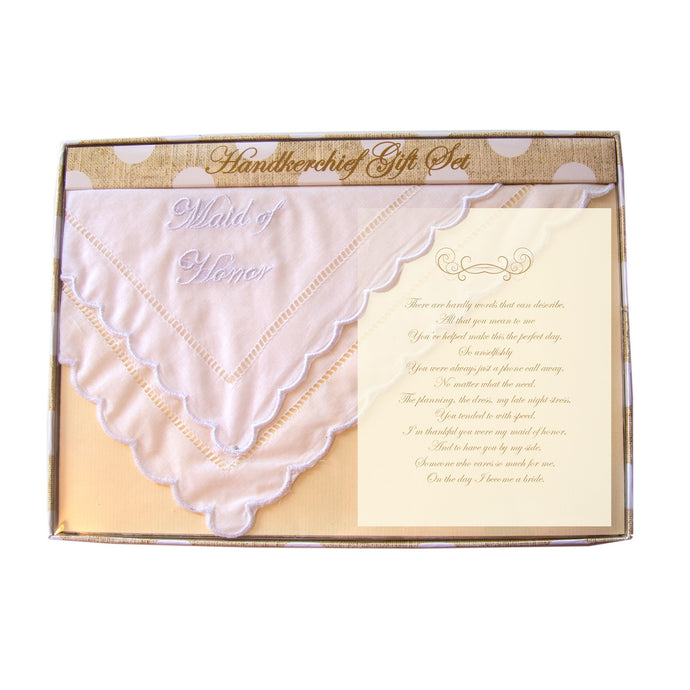 Front view of our Maid of Honor Handkerchief Gift Set