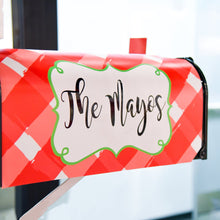 Load image into Gallery viewer, Lifestyle view of our Red Gingham Mailbox Cover
