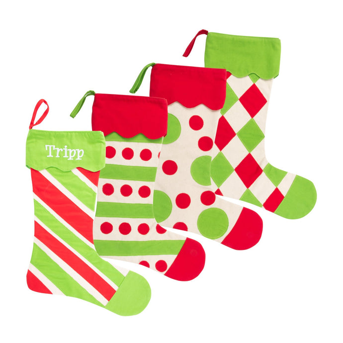 Monogrammed view of our Holiday Pattern Stockings