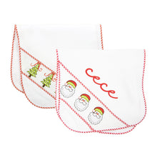 Load image into Gallery viewer, Monogrammed view of our Holiday Smocked Burp Cloth
