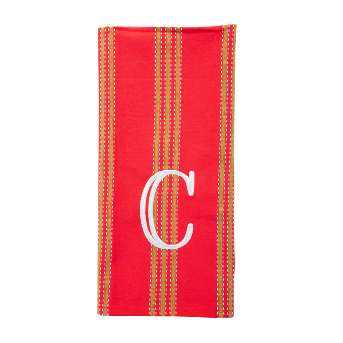 Monogrammed view of our Holiday Vertical Stripe Dish Towel