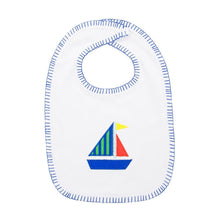 Load image into Gallery viewer, Front view of our Green Sailboat Boy Icon Bib
