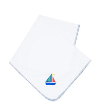 Load image into Gallery viewer, Front view of our Green Sailboat Boy Icon Blanket
