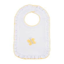 Load image into Gallery viewer, Front view of our Yellow Butterfly French Knot Bib
