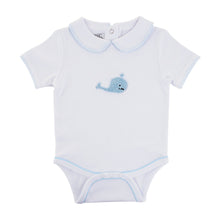 Load image into Gallery viewer, Front view of our Blue Whale French Knot Onesie
