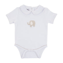 Load image into Gallery viewer, Front view of our Gray Elephant French Knot Onesie
