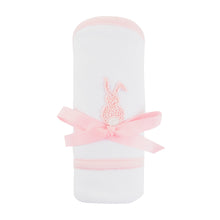 Load image into Gallery viewer, Front view of our Pink Bunny French Knot Hooded Towel
