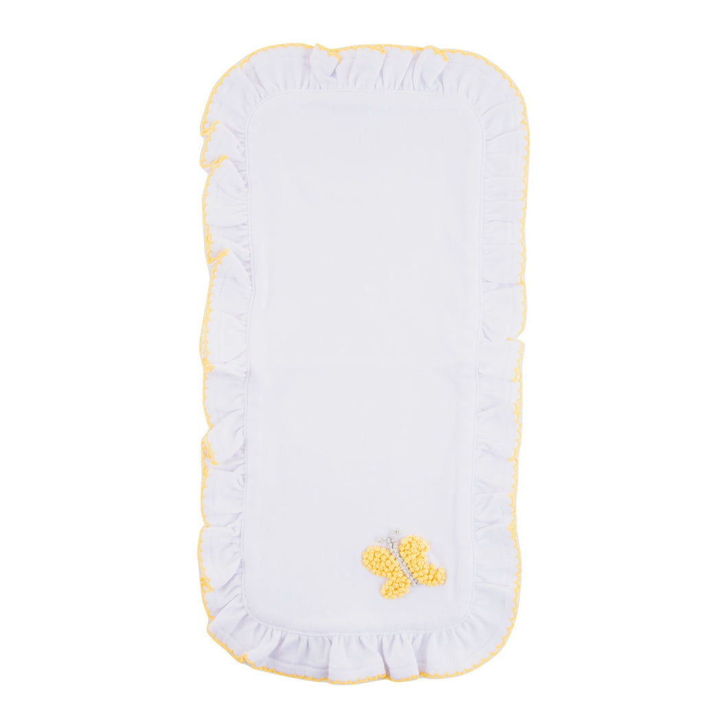 Open view of our Yellow Butterfly French Knot Burp Cloth