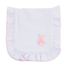 Load image into Gallery viewer, Front view of our Pink Bunny French Knot Burp Cloth
