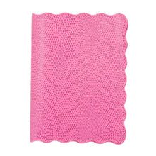 Load image into Gallery viewer, Front view of our Pink Lizard Scallop Passport Holder
