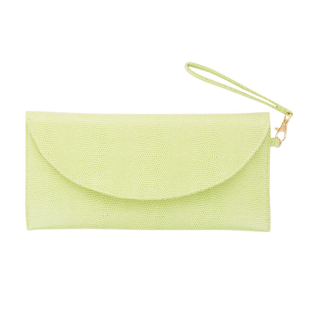 Front view of our Green Lizard Foldover Clutch