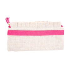 Load image into Gallery viewer, Pink Monogram Linen Ruffle Pouch
