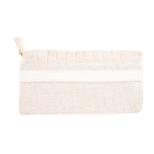 Load image into Gallery viewer, White Monogram Linen Ruffle Pouch

