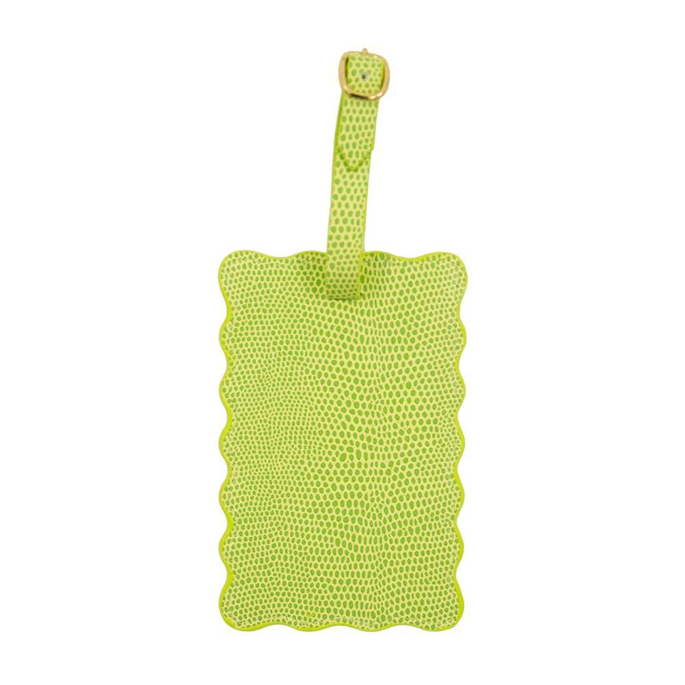 Front view of our Green Lizard Scallop Luggage Tag