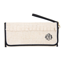 Load image into Gallery viewer, Monogrammed view of our Linen Trifold Clutch
