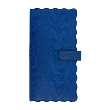 Load image into Gallery viewer, Front view of our Navy Lizard Scallop Travel Wallet
