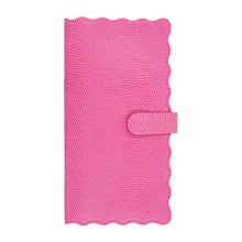 Load image into Gallery viewer, Front view of our Pink Lizard Scallop Travel Wallet
