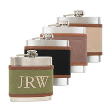 Load image into Gallery viewer, Monogrammed view of our Men&#39;s Canvas Flasks
