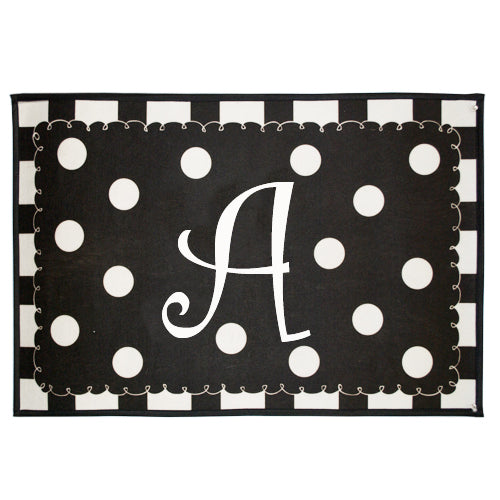 Initial Letter Black and White Polka Dot Rug