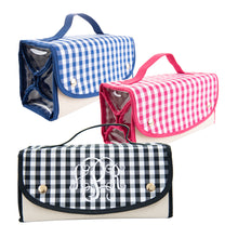 Load image into Gallery viewer, View of our Monogrammed Gingham Roll Up Cosmetic Bags
