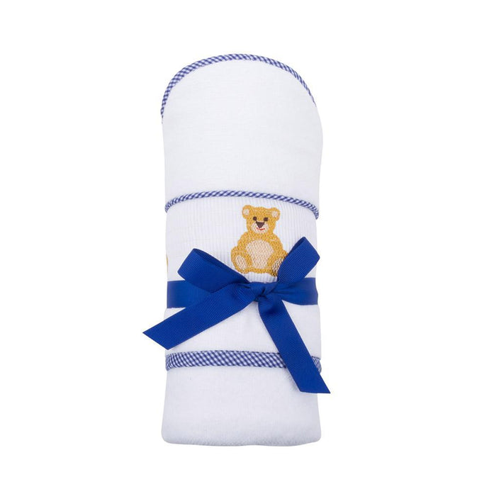 Navy Bear Smocked Baby Hooded Towel