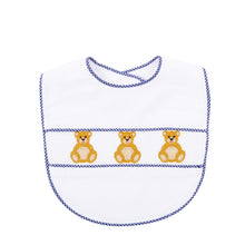 Load image into Gallery viewer, Our Navy Bear Smocked Baby Bib
