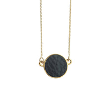 Load image into Gallery viewer, Top view of our Black Pebble Grain Circle Necklace
