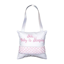 Load image into Gallery viewer, Front view of our Pink Shh Hanging Pillow

