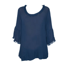 Load image into Gallery viewer, Front image of our Navy Pom Pom Shirt

