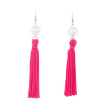 Load image into Gallery viewer, Front view of our Pink Pearl Tassel Earrings
