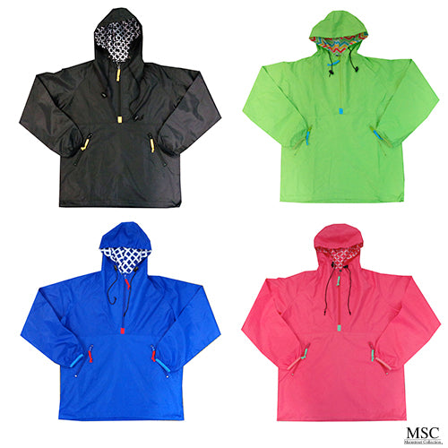 Front view of the different styles of raincoats