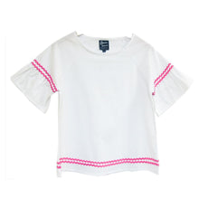 Load image into Gallery viewer, Front view of our White Pink Ric Rac Shirt
