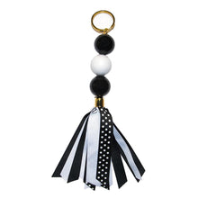 Load image into Gallery viewer, black and white ribbon keychain
