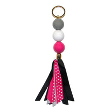 Load image into Gallery viewer, pink and gray ribbon key chain
