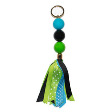 Load image into Gallery viewer, navy, turquoise, and green keychain
